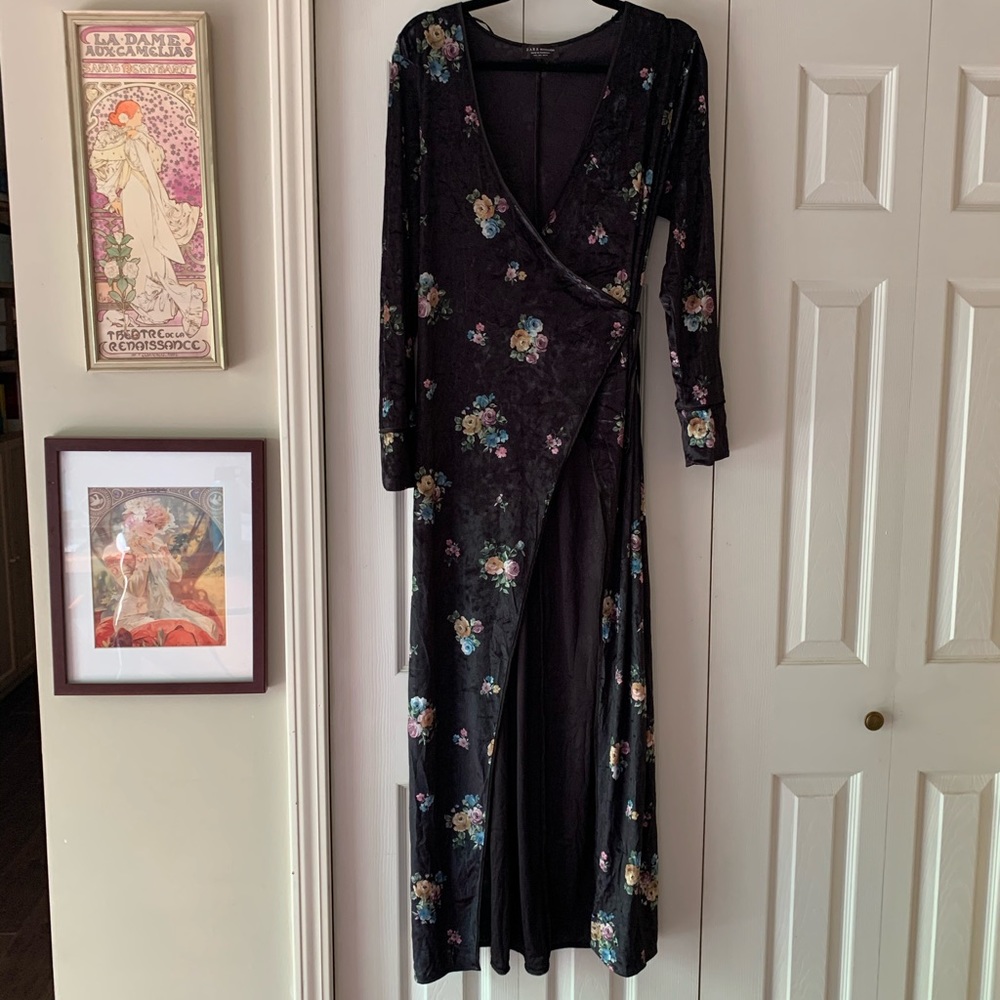 Zara velvet wrap kimono duster L